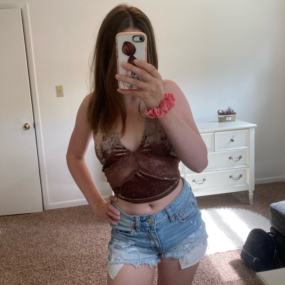 Rose gold velvet & lace tank